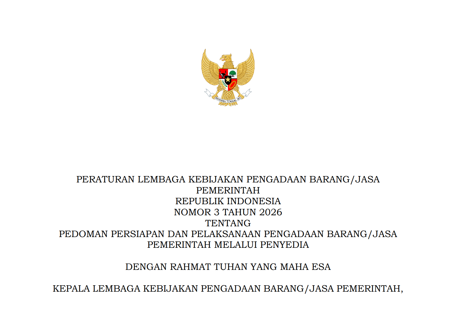 Peraturan Lembaga Nomor 3 Tahun 2026