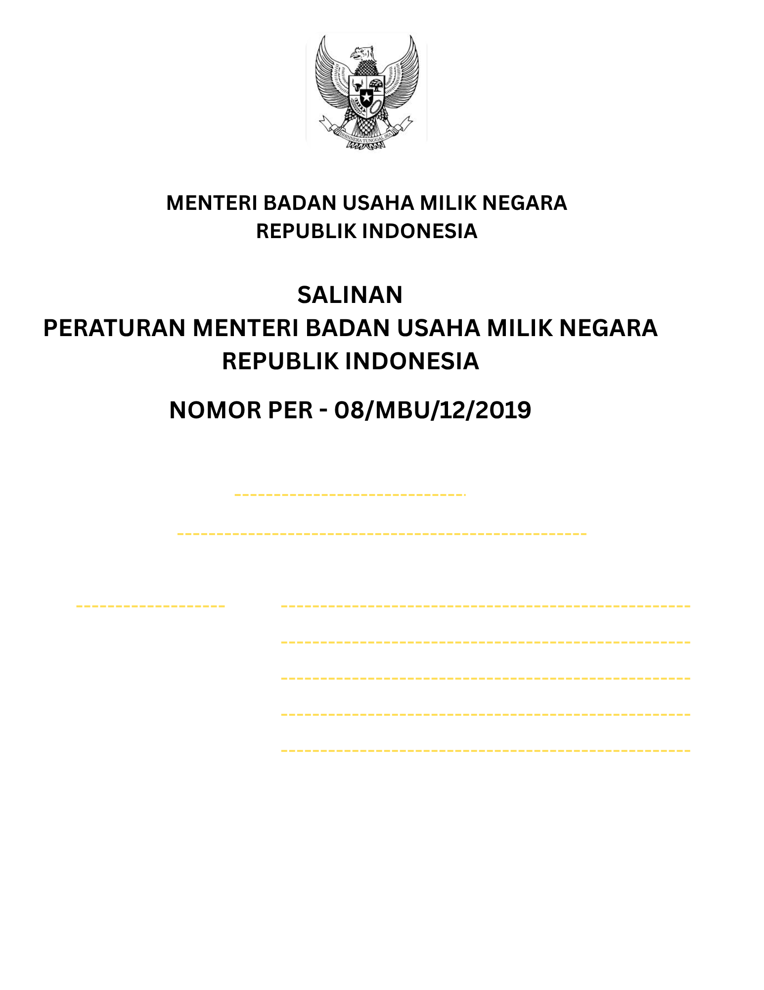 Permen BUMN Nomor 8 Tahun 2019