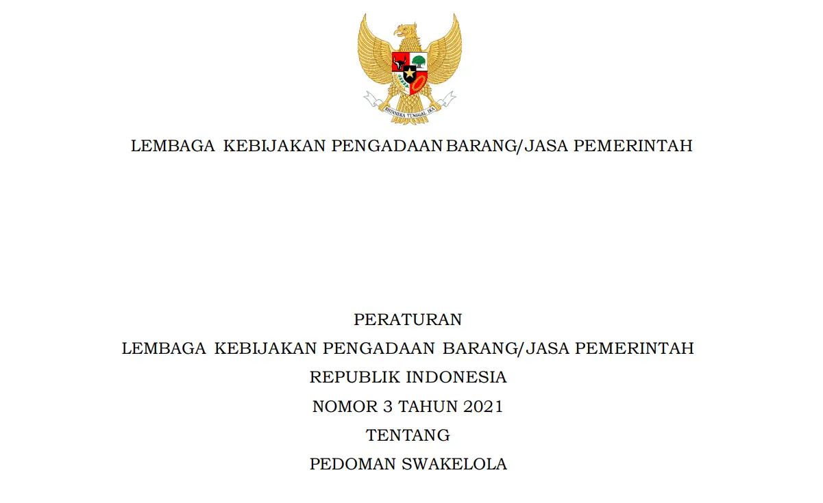 peraturan LKPP nomor 3 tahun 2021 tentang pedoman swakelola