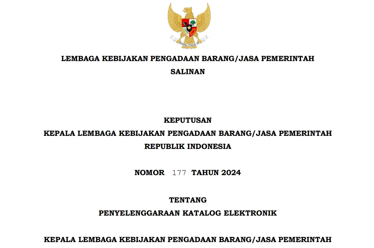 Keputusan Kepala LKPP Nomor 177 Tahun 2024 tentang Penyelenggaraan Katalog Elektronik